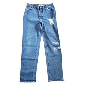 Jones New York Womens Classic Jeans Size 10 Blue Distressed High Rise Straight